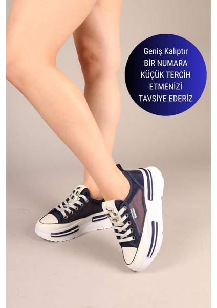 Joyse Tül Detaylı Keten Sneakers Lacivert