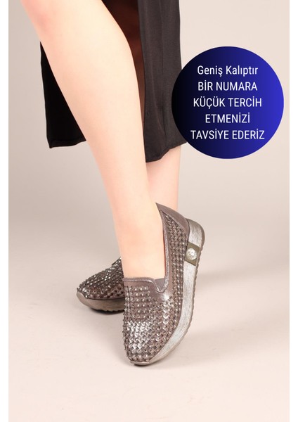 Joyra Lazerli Taşlı Bağcıksız Sneakers Platin
