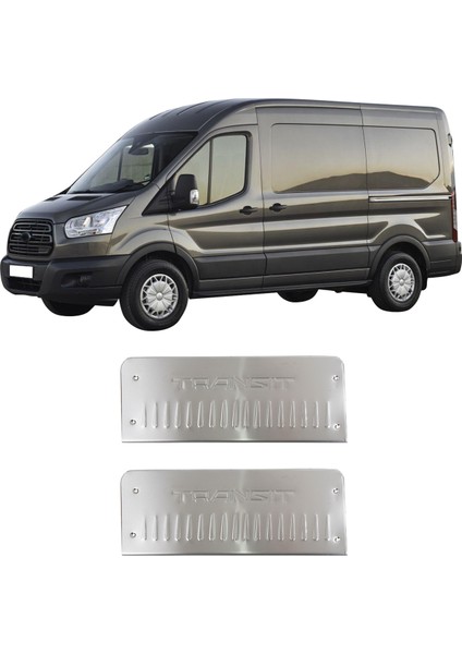 Ford Transit Uyumlu 2014 ve Üzeri Krom Geniş Kapı Eşiği (Yazılı) 2 Parça Paslanmaz Çelik