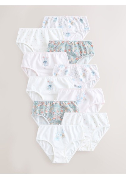 %100 Pamuklu Çok Renkli Balerin Fare Desenli Kız Çocuk 10'lu Kilot Set