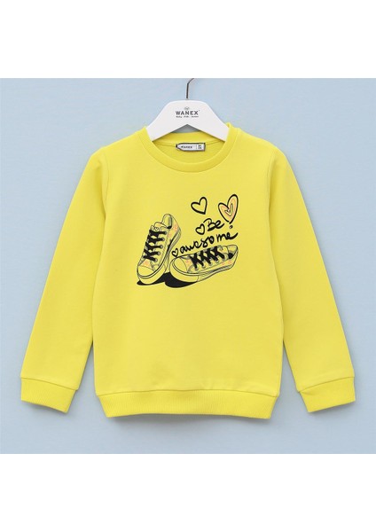 Kız Çocuk Şardonsuz Uzun Kol Ince Bisiklet Yaka Tişört - 31756 - Fıstık Yeşili