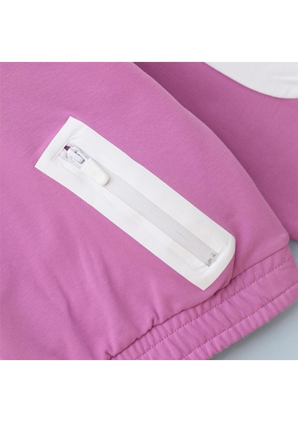 Kız Çocuk Şardonlu Uzun Kol Kalın Fermuarlı Yaka Tişört - 31989 - Lila modelleri