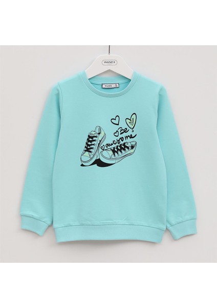 Kız Çocuk Şardonsuz Uzun Kol Ince Bisiklet Yaka Tişört - 31756 - Mint Yeşili