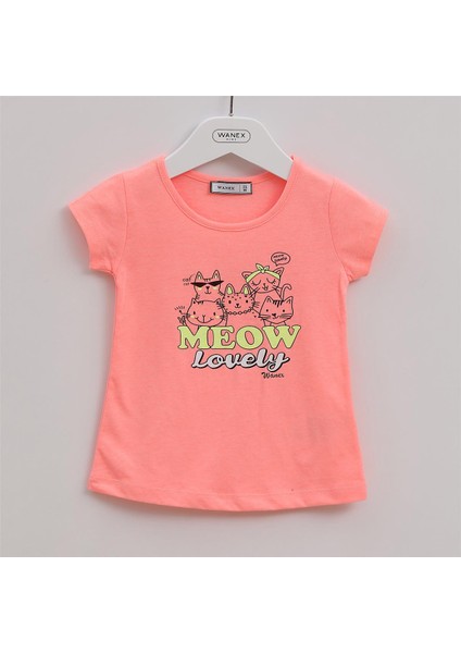 Kız Çocuk Kısa Kol Tişört - 32055 - Neon Oranj