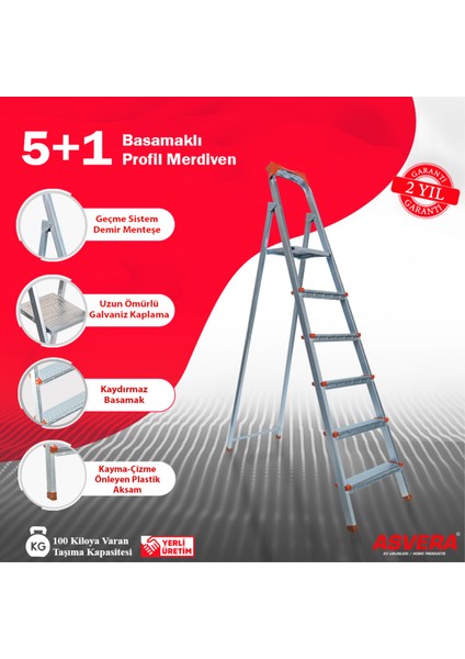 - 5+1 Basamaklı Galvanizli Profil Merdiven - Ev - Bahçe - İş Yeri İçin Dayanıklı