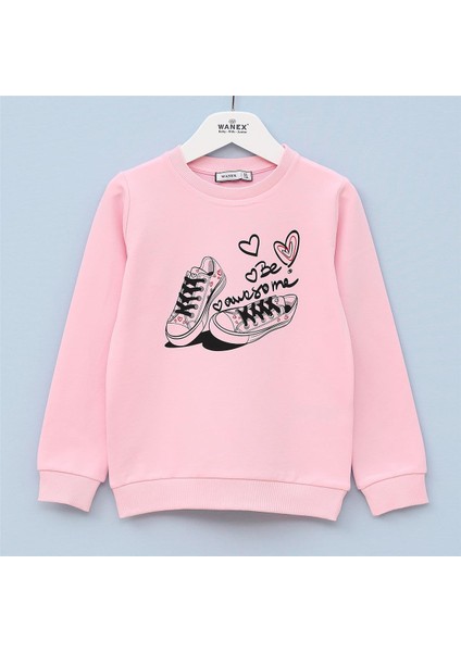 Kız Çocuk Şardonsuz Uzun Kol Ince Bisiklet Yaka Tişört - 31756 - Pembe