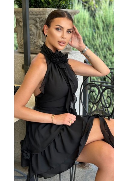 Florence Elbise Siyah, Mini Siyah Elbise, Hareketli, Fırfırlı Elbise, Mini Elbise