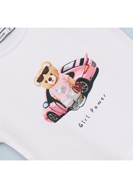 Kız Çocuk Kısa Kol Bisiklet Yaka Tişört - 32257 - Beyaz fiyatları