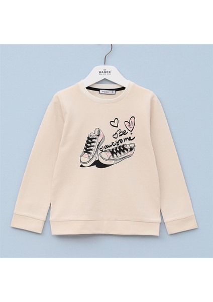 Kız Çocuk Şardonsuz Uzun Kol Ince Bisiklet Yaka Tişört - 31756 - Pudra