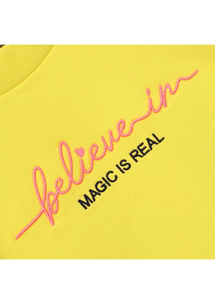 Kız Çocuk Şardonlu Uzun Kol Kalın Bisiklet Yaka Tişört - 31438 - Sarı fiyatları