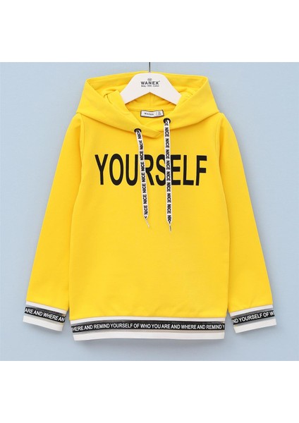 Kız Çocuk Uzun Kol Ince Kapşonlu Tişört - 30953 - Sarı