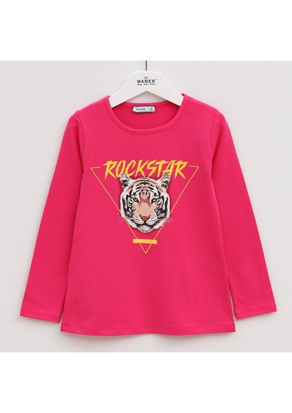 Kız Çocuk Şardonsuz Uzun Kol Ince Tişört - 31586 - Fuşya