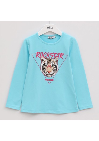 Kız Çocuk Şardonsuz Uzun Kol Ince Tişört - 31586 - Turkuaz