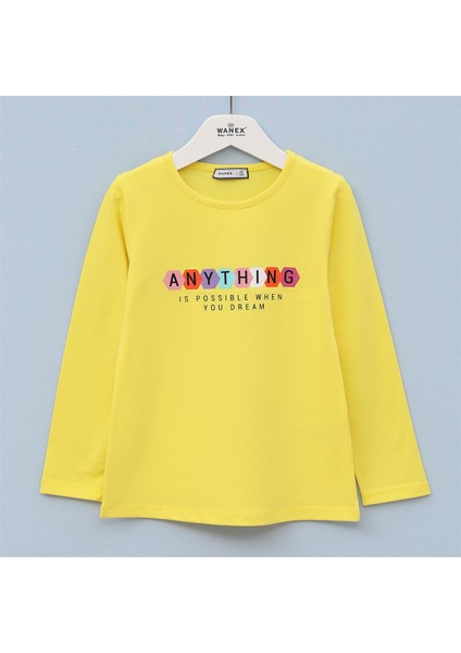 Kız Çocuk Şardonsuz Uzun Kol Ince Tişört - 31588 - Sarı