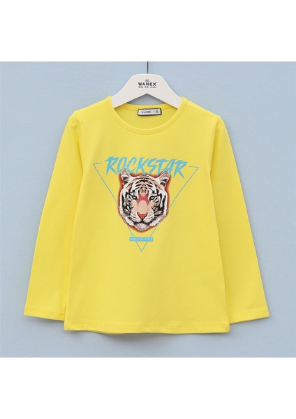 Kız Çocuk Şardonsuz Uzun Kol Ince Tişört - 31586 - Sarı