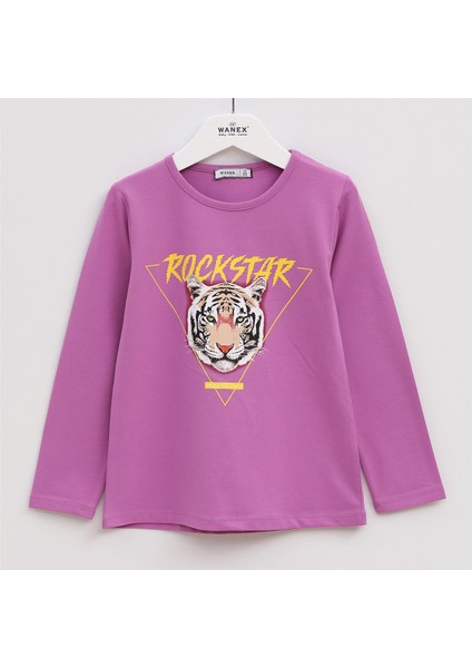 Kız Çocuk Şardonsuz Uzun Kol Ince Tişört - 31586 - Lila