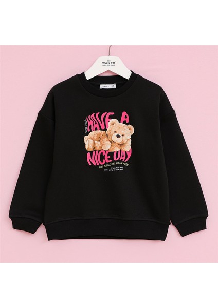 Kız Çocuk 2 Iplik Uzun Kol Kalın Tişört - (7 Yaş-12 Yaş) - 32368 - Siyah