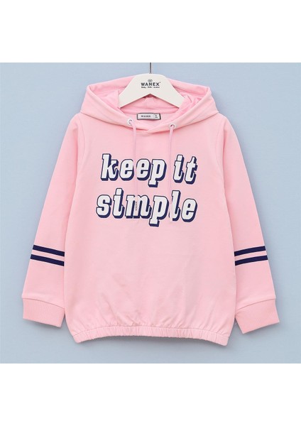 Kız Çocuk Şardonsuz Uzun Kol Ince Kapşonlu Tişört - 31598 - Pembe