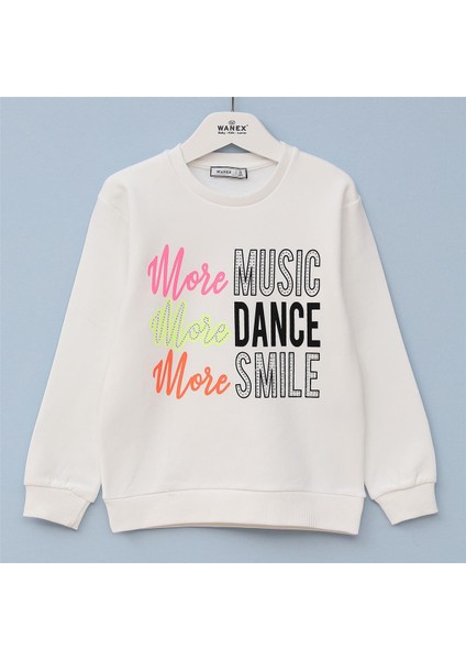 Kız Çocuk Şardonlu Uzun Kol Kalın Bisiklet Yaka Tişört - 31599 - Vanilya