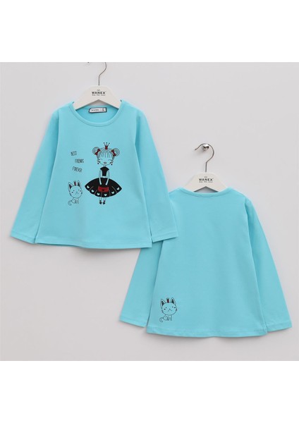 Kız Çocuk Şardonsuz Uzun Kol Ince Tişört - 31605 - Mavi