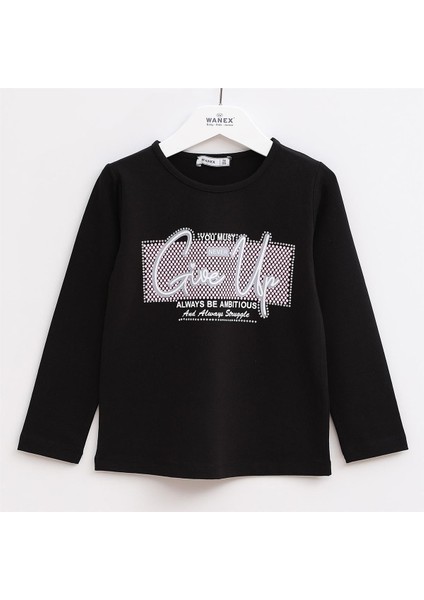 Kız Çocuk Şardonsuz Uzun Kol Ince Tişört - 31767 - Siyah