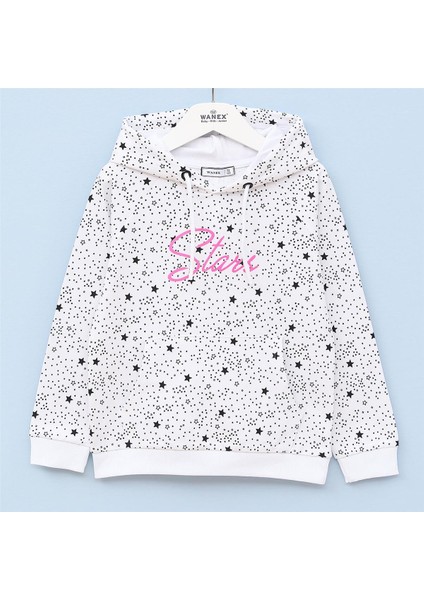 Kız Çocuk Şardonsuz Uzun Kol Ince Kapşonlu Tişört - 31703 - Desenli