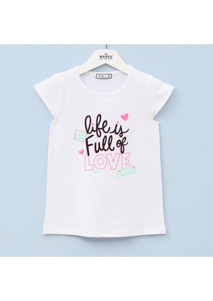 Kız Çocuk Kısa Kol Tişört - 31794 - Beyaz