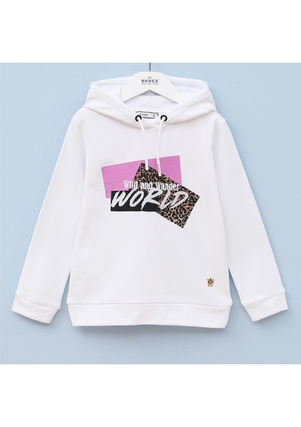 Kız Çocuk Şardonsuz Uzun Kol Ince Kapşonlu Tişört - 31765 - Beyaz