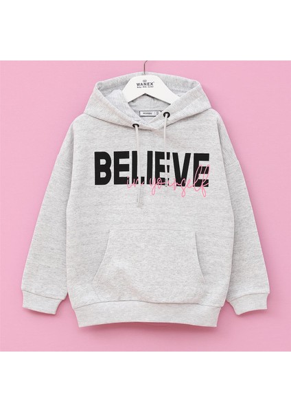 Kız Çocuk Şardonsuz Uzun Kol Ince Kapşonlu Tişört - 31893 - Melanj