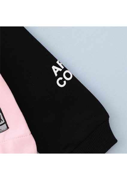 Kız Çocuk Şardonsuz Uzun Kol Ince Kapşonlu Tişört - 31837 - Siyah - Pembe modelleri