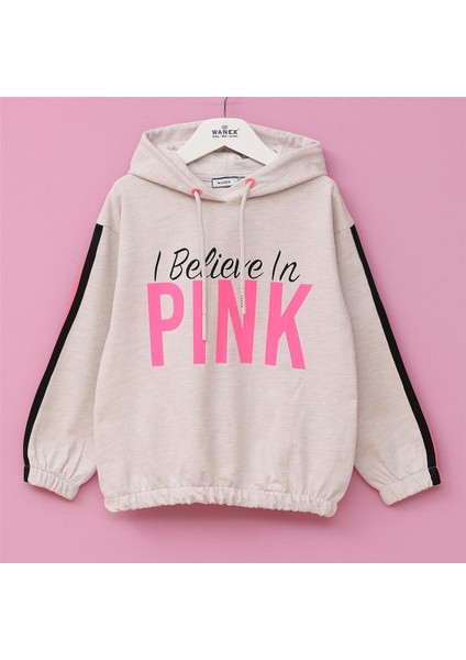 Kız Çocuk Şardonsuz Uzun Kol Ince Kapşonlu Tişört - 31870 - Stone Melanj