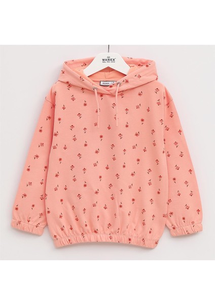 Kız Çocuk Şardonsuz Uzun Kol Ince Kapşonlu Tişört - 31860 - Somon