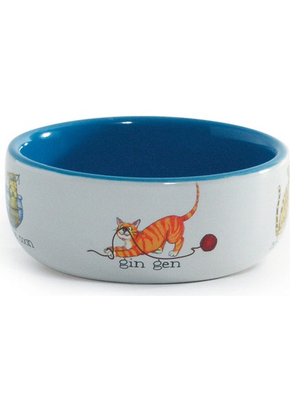 Kedi Mama Su Kabı, Porselen, Beyaz/mavi, 11,5cm, 325ML Ynsmr