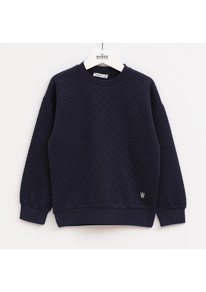 Kız Çocuk Şardonsuz Uzun Kol Ince Bisiklet Yaka Tişört - 31947 - Lacivert