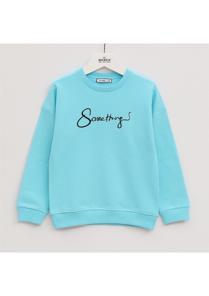 Kız Çocuk Şardonlu Uzun Kol Kalın Bisiklet Yaka Tişört - 32015 - Turkuaz
