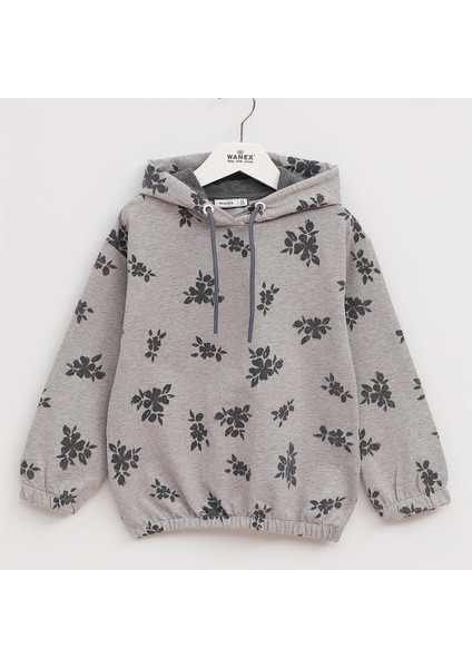 Kız Çocuk Şardonsuz Uzun Kol Ince Kapşonlu Tişört - 31964 - Melanj