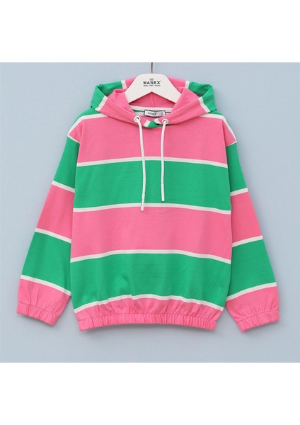 Kız Çocuk Şardonsuz Uzun Kol Ince Kapşonlu Tişört - 31968 - Yeşil