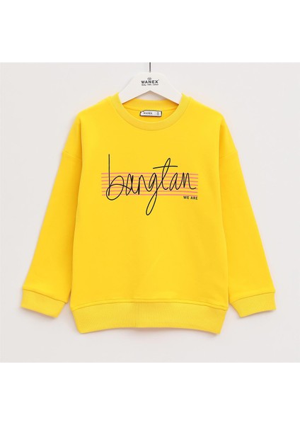 Kız Çocuk Şardonlu Uzun Kol Kalın Bisiklet Yaka Tişört - 32021 - Sarı
