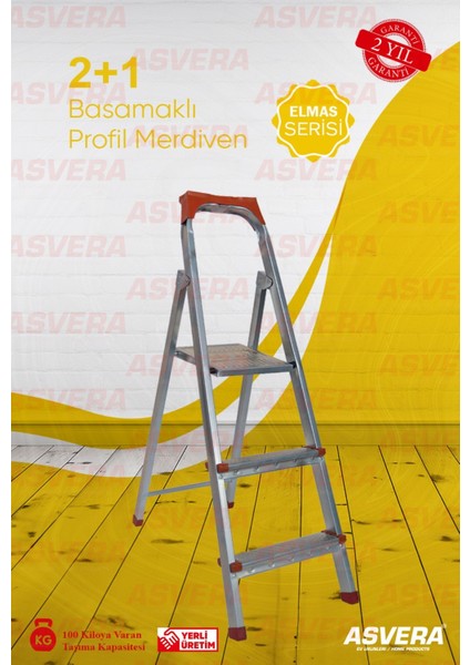 Elmas Serisi - 2+1 Basamaklı Galvanizli Profil Merdiven - Ev - Bahçe - İş Yeri İçin Dayanıklı