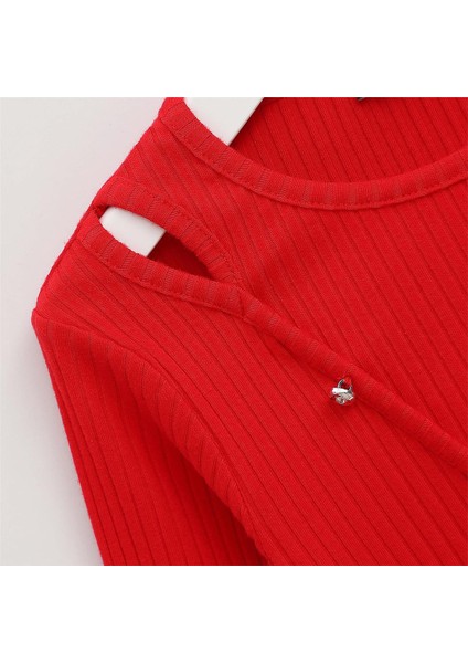 Kız Çocuk Uzun Kol Ince Bisiklet Yaka Tişört - 32124 - Kırmızı fiyatları