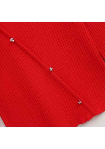 Kız Çocuk Uzun Kol Ince Bisiklet Yaka Tişört - 32124 - Kırmızı modelleri