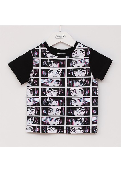 Kız Çocuk Kısa Kol Bisiklet Yaka Tişört - 32169 - Siyah