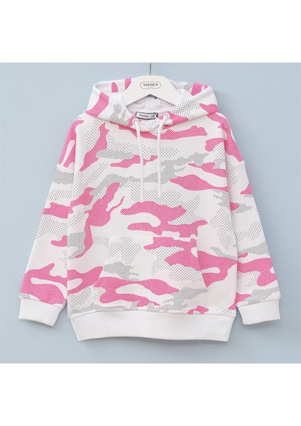 Kız Çocuk Uzun Kol Ince Kapşonlu Tişört - 32157 - Neon Pembe