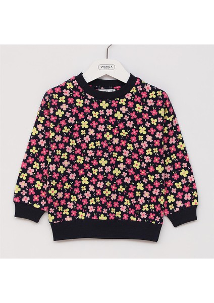 Kız Çocuk Uzun Kol Kalın Bisiklet Yaka Tişört - 32161 - Lacivert