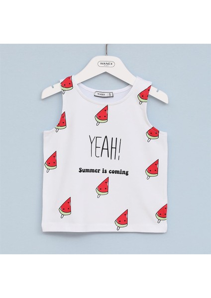 Kız Çocuk Sıfır Kol Bisiklet Yaka Tişört - 32159 - Beyaz