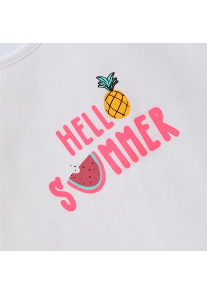 Kız Çocuk Kısa Kol Bisiklet Yaka Tişört - 32125 - Beyaz fiyatları