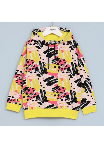 Kız Çocuk Uzun Kol Ince Kapşonlu Tişört - 32196 - Sarı