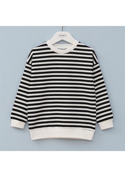 Kız Çocuk Uzun Kol Ince Bisiklet Yaka Tişört - 32134 - Siyah