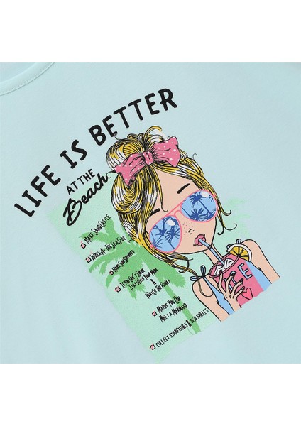 Kız Çocuk O Yaka Kısa Kol Yazlık Tişört - (3 Yaş-8 Yaş) - 31085 - Açık Mint fiyatları