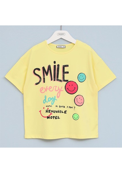 Kız Çocuk O Yaka Kısa Kol Yazlık Tişört - (7 Yaş-12 Yaş) - 32217 - Sarı